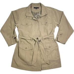 VTG Magellans Womens L Safari Jacket Khaki Belted Utility Travel Coat Old Money